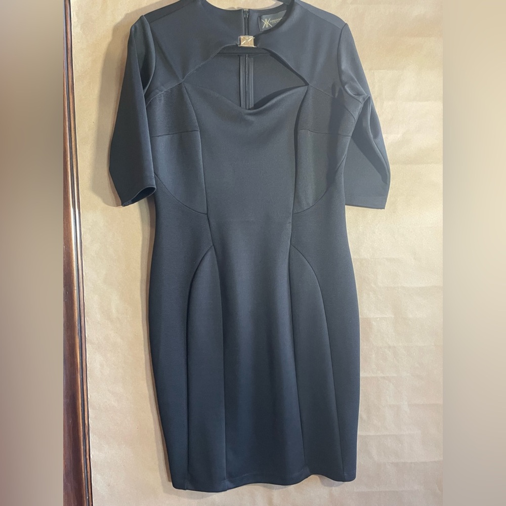 Kardashian Kollection Black Sheath Dress with Cowl Neck